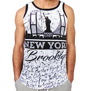 RIDER CAST MEN'S NEW YORK WHITE TANK TOP ONE SIZE